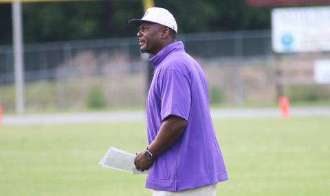 Columbia football coach Brian Allen reacts to a missed call during his team’s spring game against Fort White on May 17. (JORDAN KROEGER/Lake City Reporter)