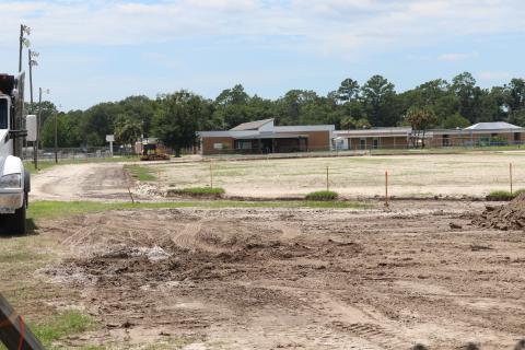 Suwannee High School’s track is being replaced after the old asphalt surface was ‘completely destroyed’ by heavy equipment during the Hurricane Idalia response. (JAMIE WACHTER/Lake City Reporter)