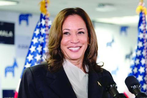 U.S. Vice President and Democratic presidential candidate Kamala Harris speaks at her campaign headquarters in Wilmington, Delaware, on Monday. Harris received an endorsement from President Joe Biden after he withdrew from the race Sunday. (ERIN SCHAFF/AFP/Getty Images/TNS)