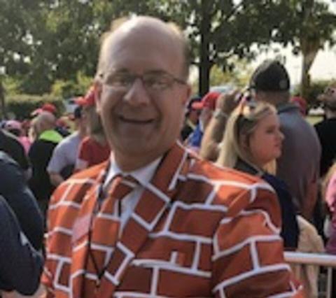Allegheny County resident Mike Mullen is known for wearing his "wall suit" to Trump rallies in western Pa. On Saturday, he said "there was blood everywhere" following the shooting at the Trump rally in Butler, Pa., that wounded three people, including Trump, and killed one. (J.D. PROSE/pennlive.com)