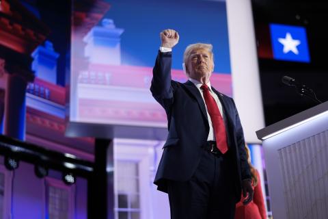 Former U.S. President Donald Trump speaks after officially accepting the Republican presidential nomination at the Republican National Convention at the Fiserv Forum on Thursday in Milwaukee. (ANDREW HARNIK/Getty Images/TNS)