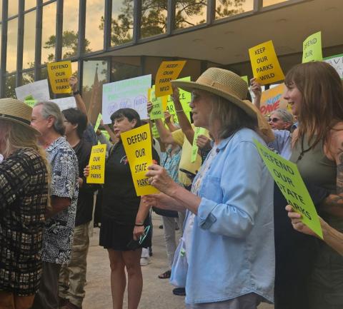 Opponents rallied Tuesday in Tallahassee against a plan to put golf courses, lodges and pickleball courts in state parks. (JIM TURNER/News Service of Florida)