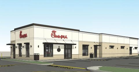A rendering of the Chick-fil-A restaurant planned for the U.S. Highway 129 corridor north of Live Oak. Plans have been submitted for the new restaurant. (COURTESY)