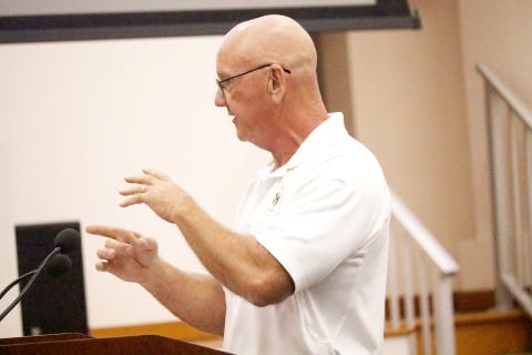 Columbia County Fire Chief Jeff Crawford addresses the Board of County Commissioners about a proposed floating lantern festival. (JAMIE WACHTER/Lake City Reporter)