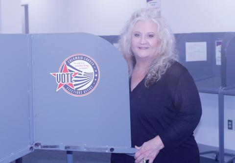 Columbia County Supervisor of Elections Tomi Brown, pictured in the voting room at the elections office, said her staff is ready for early voting, which runs through Aug. 17. (JAMIE WACHTER/Lake City Reporter)