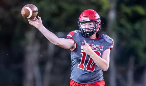 Lafayette quarterback Tucker Higginbotham threw five touchdown passes to lead the Hornets to a 38-12 win over Dixie County last Friday. (JACK HOWDESHELL/Special to the Reporter)