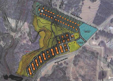 Plans for the proposed Penelope Place development at the intersection of Lake Jeffery Road and Bascom Norris Drive includes single-family homes along Lake Jeffery Road, apartments along Bascom Norris Drive and a commercial aspect as well. (COURTESY)