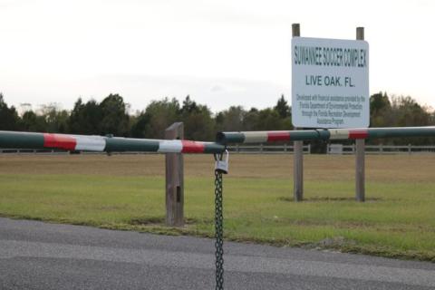 The Suwannee County soccer complex on 72nd Trace on the north side of Live Oak is vacant and has a gate closed blocking access to the field. (FILE)