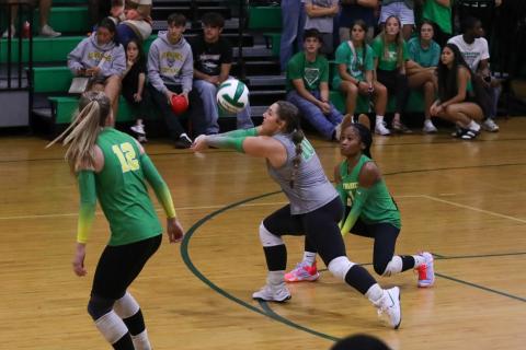 Suwannee libero CaLinn Daniel digs a shot against Columbia on Aug. 20. (BRENT KUYKENDALL/Lake City Reporter)