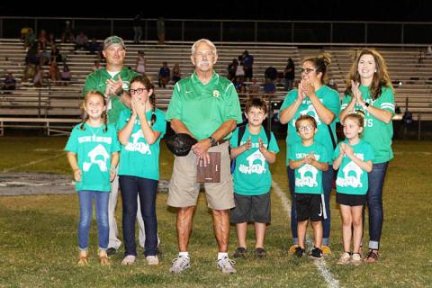 Ron Hall, fourth from left and pictured with his family, was inducted into the Suwannee Hall of Fame in 2018. (PAUL BUCHANAN/Lake City Reporter))