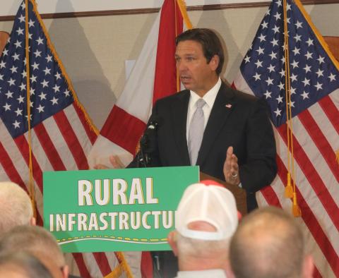 Gov. Ron DeSantis announced more than $122 million in rural infrastructure projects Tuesday at the Florida Department of Transportation office in Lake City. Among that funding is $8 million for Columbia, Hamilton, Lafayette and Suwannee counties. (TONY BRITT/Lake City Reporter)