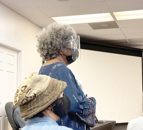 Bernice Presley stands up during the Lake City Council’s discussion about rescinding the name of a portion of NE Railroad Street to NE Presley Lane to honor her family’s positive impact on the community. (JAMIE WACHTER/Lake City Reporter)