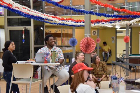 Florida Gateway College students, including D’Khari Jernigan (left) enjoy the activities offered during the college’s Constitution Day event Tuesday. (COURTESY)