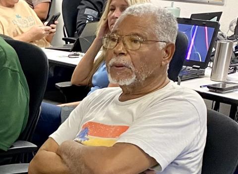 Columbia County Commission Chairman Ron Williams listens to updates from FPL and Clay Electric and wants more info from Duke Energy and Suwannee Valley Electric, two companies not present at Saturday’s meeting. (TODD WILSON/Lake City Reporter)
