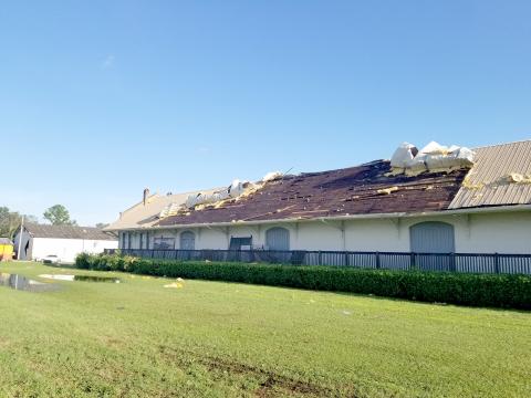 The southern portion of the historic Atlantic Coast Line Freight Station building in Live Oak, which houses the Suwannee County Historical Museum, was peeled back during Hurricane Helene. A number of items inside the museum sustained water damage during the storm. (COURTESY ERIC MUSGROVE)