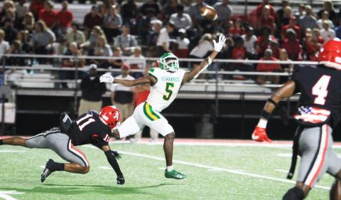 A pass to Suwannee receiver MJ Rossin is just out of reach during Friday’s game against Appling County. (PAUL BUCHANAN/Lake City Reporter 
