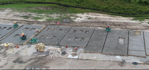 Construction workers form walls out of concrete to Niblack Elementary School in forms at the site. The walls will be lifted into place in early October. (COURTESY COLUMBIA COUNTY SCHOOLS)
