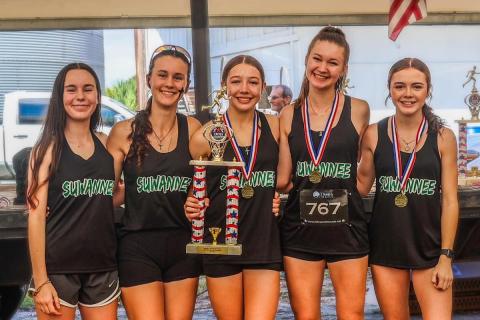 The Suwannee girls cross country team won the Wakulla XC Meet at 3Y Ranch on Saturday. (COURTESY)