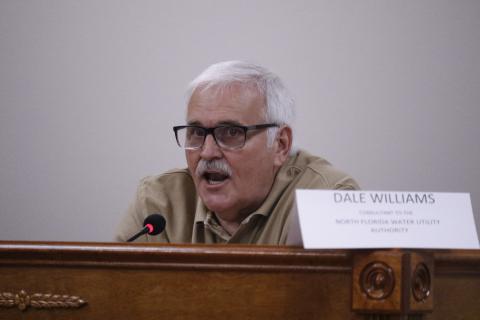 Dale Williams speaks during the North Florida Water Utilities Authority’s Wednesday meeting. (JAMIE WACHTER/Lake City Reporter)