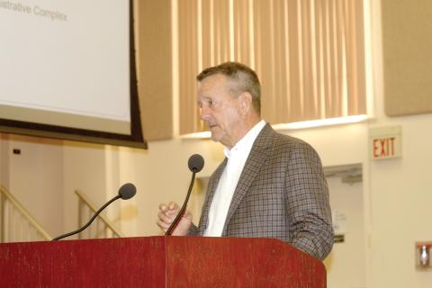 Former CareerSource Florida Crown volunteer Larry Thompson speaks at Thursday’s County Commission meeting. (TONY BRITT/Lake City Reporter)