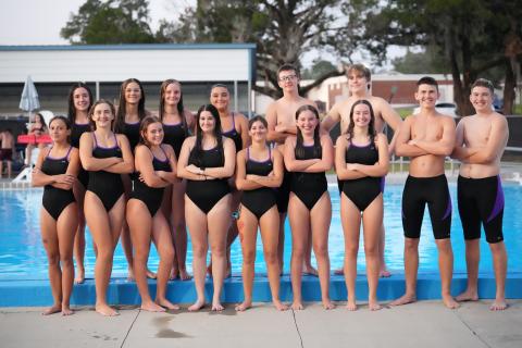 Columbia’s swim teams. Front row: Gabby Tonetti (from left), Casey Fair, Mackenzie Shoemaker, Abbi Ulloa, Luciana Tonetti, Rowen Sheehan, Annie Glenn, Baron Herget and Anderson Mitchell; back row: Izzy Scott (from left), Brie Fair, Savannah Summerall, Blythe Harrell, Zane Bosserman and Fredrick Donaway. (COURTESY)