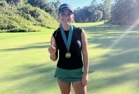 Suwannee golfer Ryan Donaldson poses with her first-place medal after winning the Jill Darr Invitational on Thursday with a 10-under-62. (COURTESY)