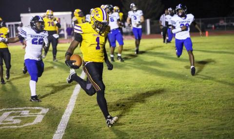Columbia receiver Zamarion Jones strolls into the end zone for a touchdown against Ridgeview on Oct. 11. (BRENT KUYKENDALL/Lake City Reporter)