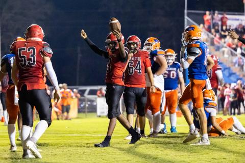 Lafayette quarterback Tywan Williamson (9) celebrates after scoring a touchdown against Branford on Monday. (JACK HOWDESHELL/Lake City Reporter)
