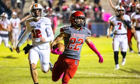 Lafayette running back Tavis Hutson runs into the end zone for a touchdown against Trenton on Friday night. (JACK HOWDESHELL/Lake City Reporter)
