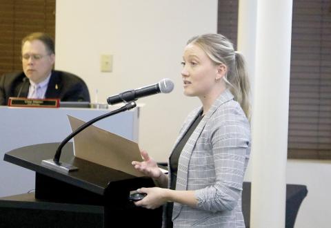 Lauren Rushing, a transportation planner with the NUE Urban Concepts firm, talked the benefits of a mobility plan and mobility fee with the Lake City Council on Monday. (MORGAN MCMULLEN/Lake City Reporter)