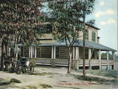 An early 20th-century photo shows the Elks lodge on the banks of Lake DeSoto in Lake City. (COURTESY)