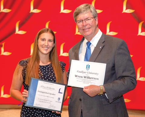 Branford High’s Wren Wilkerson was awarded a $16,000 annual scholarship from Faulkner University President Mitch Henry for her performance in the Zon/Lads to Leaders public speaking contest. (COURTESY)