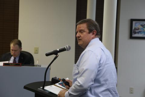 Bryan Thomas, the principle planner for the City of Lake City, talks about the land development changes requested for a property at the intersection of SW Main Boulevard and Baya Avenue. (MORGAN MCMULLEN/Lake City Reporter)