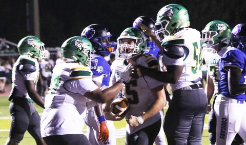 Suwannee running back Clay Starling celebrates after scoring a touchdown against Godby on Sept. 13. (JAMIE WACHTER/Lake City Reporter)