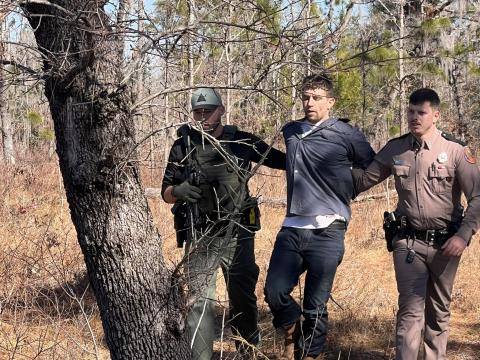 Toby White, wanted for murder in Santa Rosa County, was apprehended Saturday in southeastern Suwannee County following a two-day search in both Columbia and Suwannee counties. White fled from a traffic stop Friday near Fort White in a stolen truck. (COURTESY SUWANNEE COUNTY SHERIFF'S OFFICE)