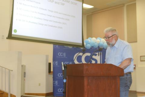 Assistant County Manager Kevin Kirby talks to the County Commission on Thursday about the need for a $1.6 million budget amendment for the wastewater project in Ellisville involving the Florida Department of Transportation sewer plant. (TONY BRITT/Lake City Reporter)