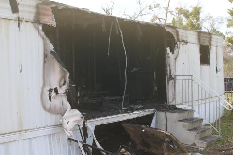 A person was killed Monday morning when a single-wide mobile home caught fire north of Lake City. The cause of the fire is still being investigated. (TONY BRITT/Lake City Reporter)