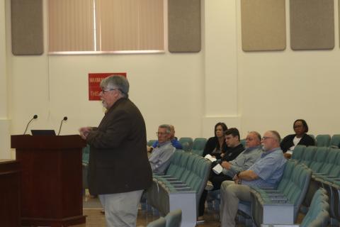 Columbia County Schools Superintendent Keith Couey talks to the School Board about new zoning maps Tuesday. (TONY BRITT/Lake City Reporter)