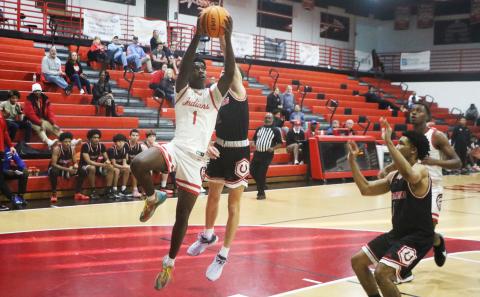 Fort White guard Jayden Jackson rises for a shot against Middleburg on Monday. (MORGAN MCMULLEN/Lake City Reporter)