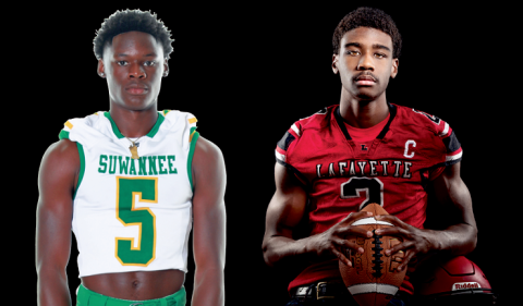 Suwannee two-way star MJ Rossin and Lafayette two-way star Jordan Murphy are the LCR's Football Players of the Year. (Photos by TAMMY JOHNS & JACK HOWDESHELL)