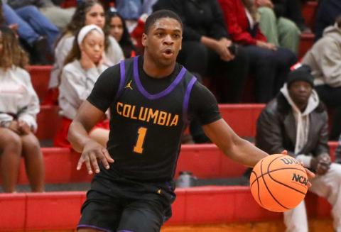 Columbia guard Zamarion Jones dribbles up the court against Santa Fe on Jan. 24. (BRENT KUYKENDALL/Lake City Reporter)