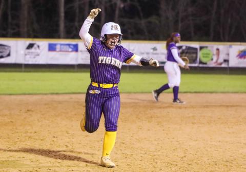Columbia third baseman Alex Collins celebrates rounding third base after hitting a walk-off home run against Gainesville on Tuesday. (BRENT KUYKENDALL/Lake City Reporter)