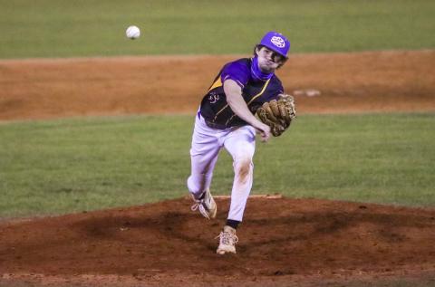 Columbia pitcher Bynton Edge hurls to the plate against Bishop Snyder on Feb. 20. (BRENT KUYKENDALL/Lake City Reporter)
