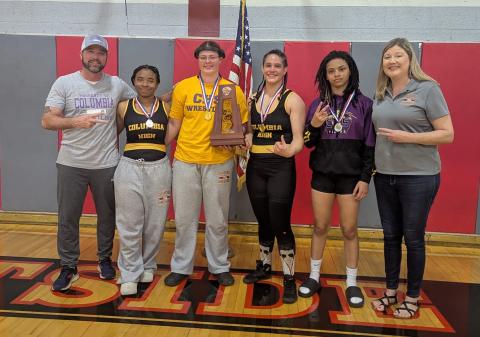 Columbia's girls wrestling team finished runners-up at the District 2-1A IBT on Wednesday. (COURTESY)
