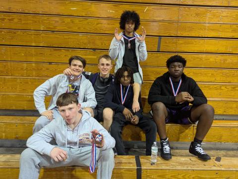 Columbia wrestlers Jorryn Brown, Elijah Cray, Cyler Robinson, Kevin Fink, Zhane Smith and Xavier Williams qualified for the Region 1-2A IBT with top-four finishes at the District 2-2 IBT on Friday. (COURTESY)