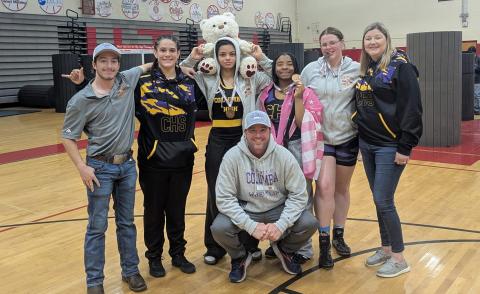 Columbia wrestlers Carlee Morrison, Bella Guerrier-Lajoir, Ja'Niyah Williams and Josie Raulerson qualified for the state meet following their top-four performances at the Region 1-1A IBT on Saturday. (COURTESY)