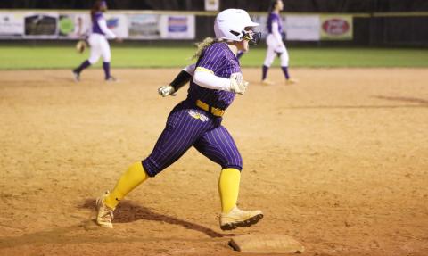 Columbia third baseman Alex Collins celebrates rounding third base after hitting a walk-off home run against Gainesville in extra innings on Feb. 18. (BRENT KUYKENDALL/Lake City Reporter) 