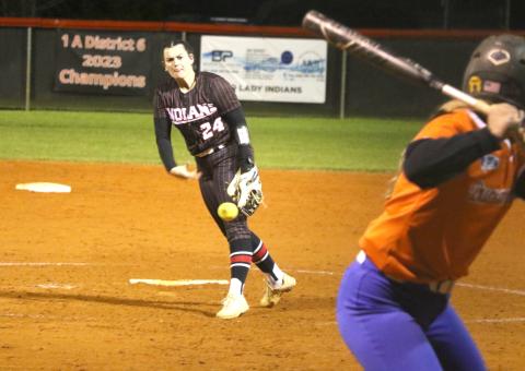 Fort White pitcher Kadence Compton (24) struck out 13 batters in Thursday's 2-1 extra-innings win over Branford. (MORGAN MCMULLEN/Lake City Reporter)