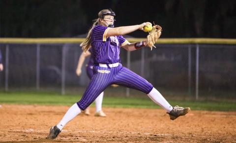 Columbia pitcher Harleigh Price pitches against Baldwin on Feb. 25. (BRENT KUYKENDALL/Lake City Reporter)
