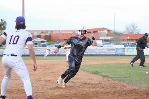 Suwannee third baseman Jace Moran rounds third base to head home for a run against Columbia on Thursday. (BRENT KUYKENDALL/Lake City Reporter)
